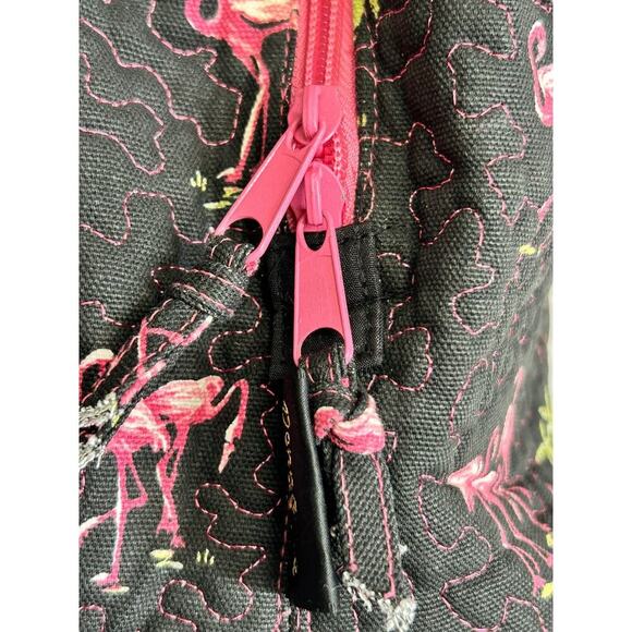 Donna Sharp Quilted Handbag Black Pink Flamingo All Over Print Tote Shoulder Bag - Picture 10 of 16